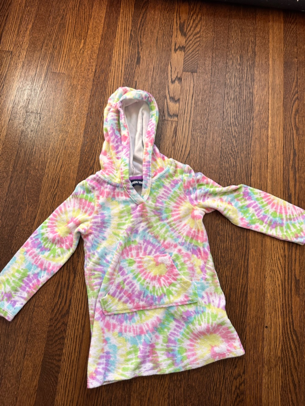 Lands' End Girls' Tie-Dye Hooded Beach Pullover - Pink, Yellow, Green, Blue